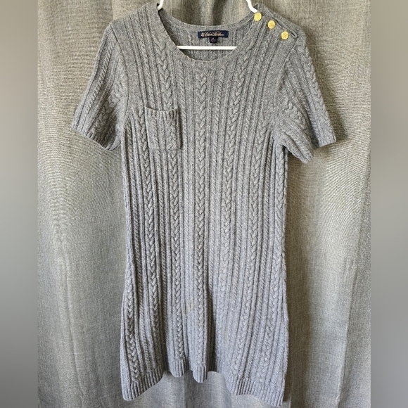 Brooks Brothers Grey Cable Knit Short Sleeve Sweater Dress Size M Mini Length - Picture 1 of 4